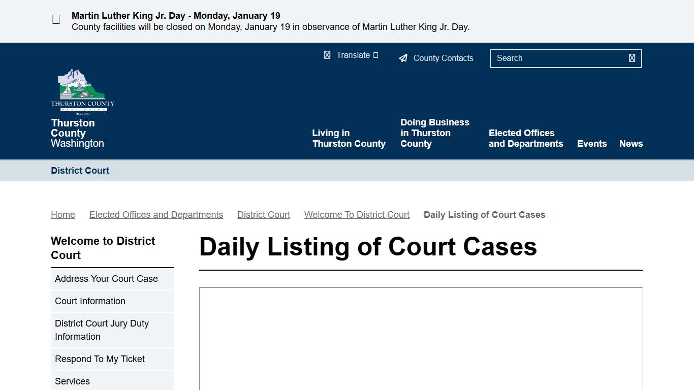 Daily Listing of Court Cases | Thurston County