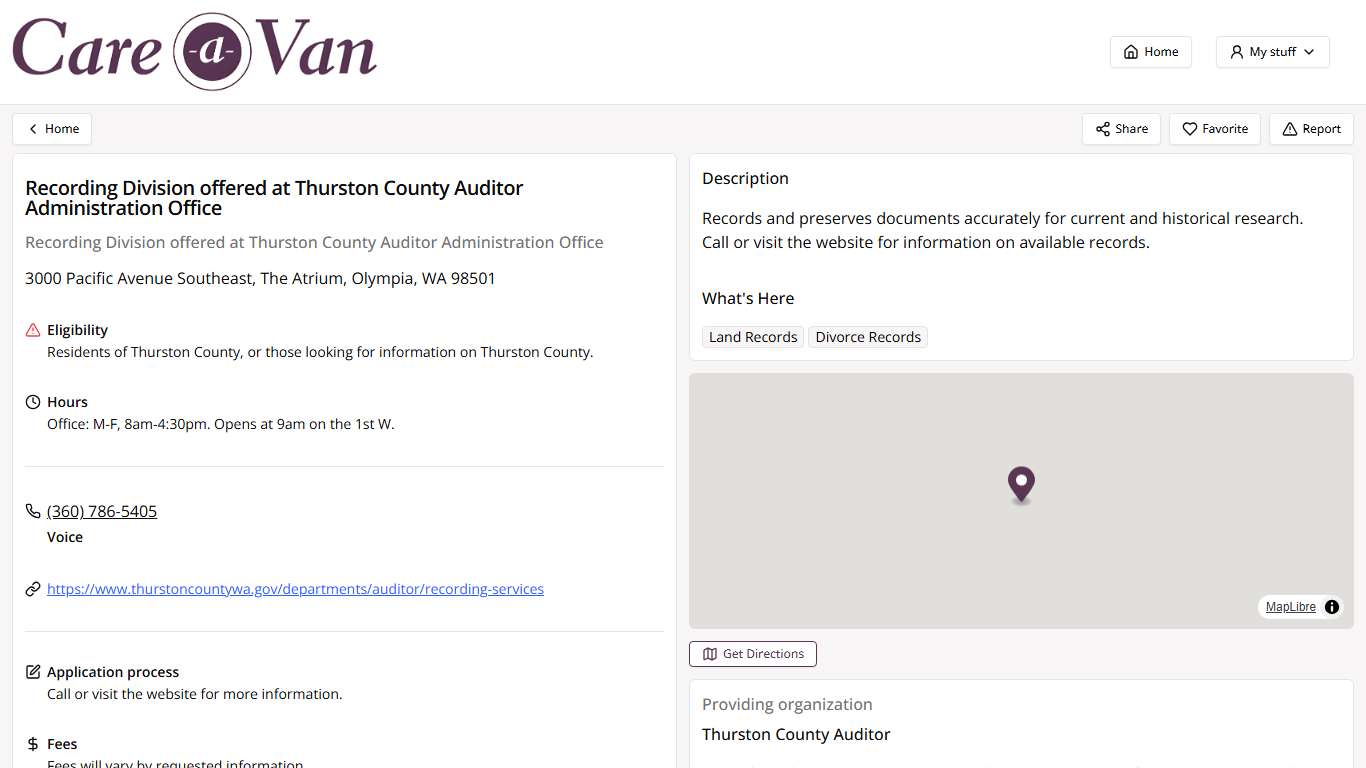 Recording Division offered at Thurston County Auditor Administration Office